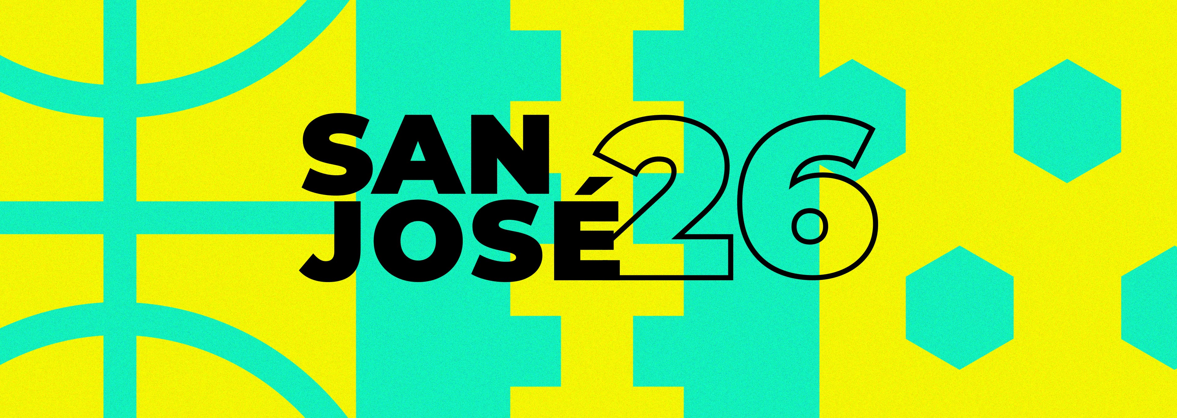 Graphic reading San Jose 26, representing the San José region hosting six World Cup matches in 2026.