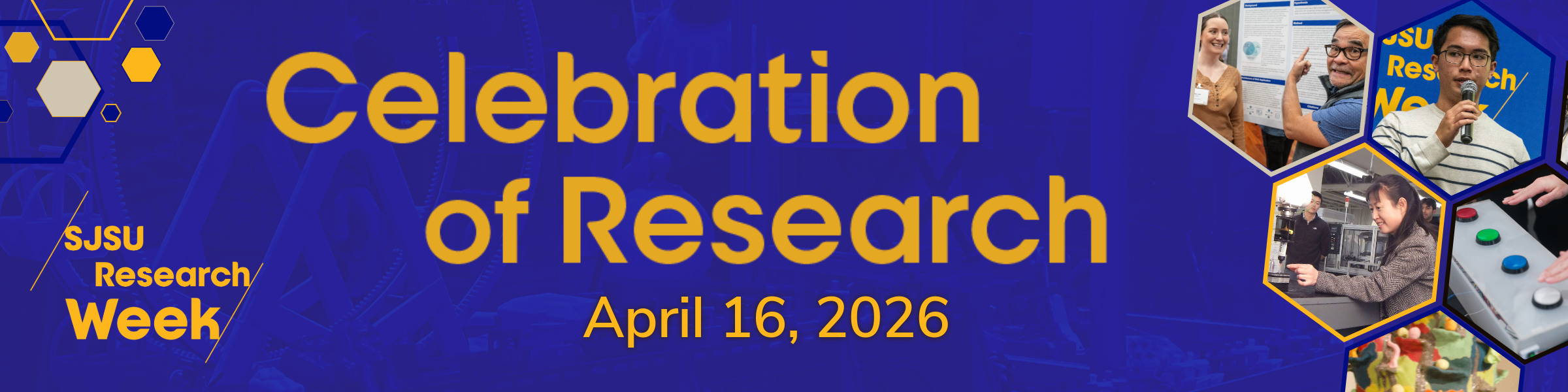 SJSU Research Week — 2026 Celebration of Research — April 16, 2026 banner — includes five research collage images