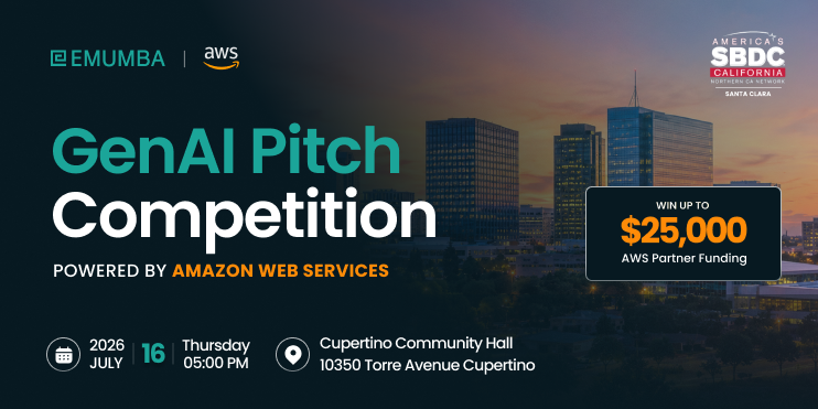 Banner for Silicon Valley SBDC x EMUMBA – Amazon Web Services (AWS) GEN AI Pitch Competition